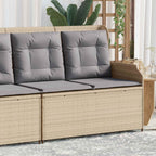 Banco de jardín con cojín Beige y gris ratán sintético