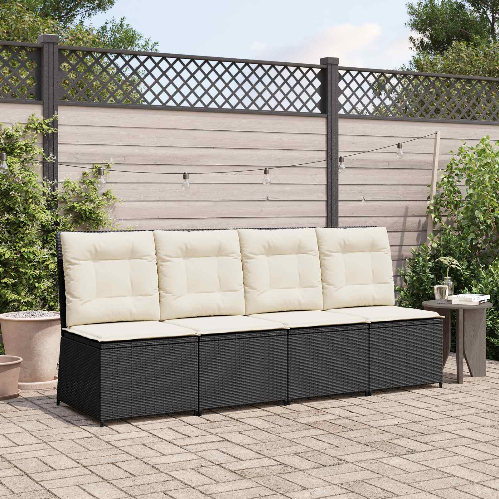 Sofá de jardín con cojín Beige y gris ratán sintético