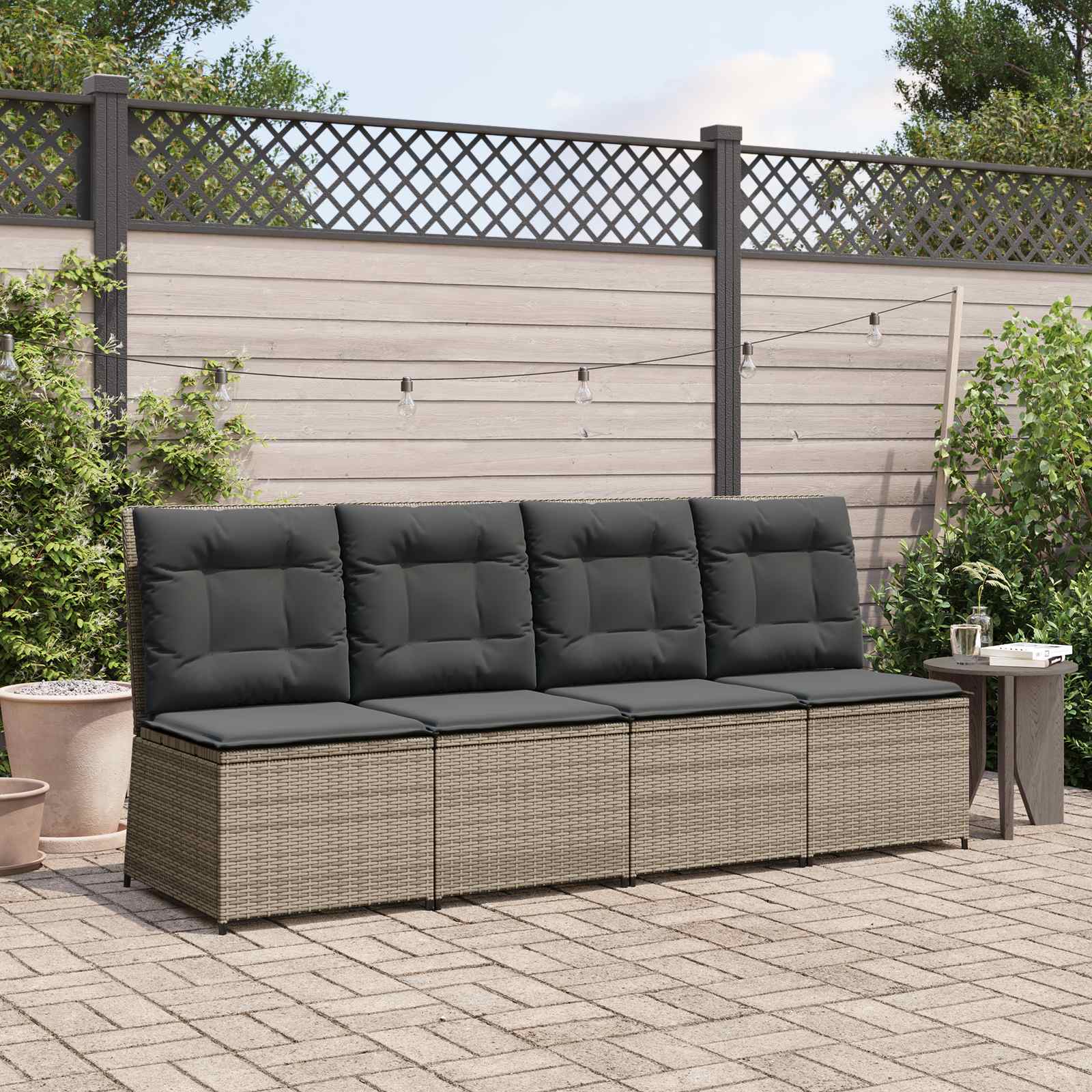 Sofá de jardín con cojín Beige y gris ratán sintético