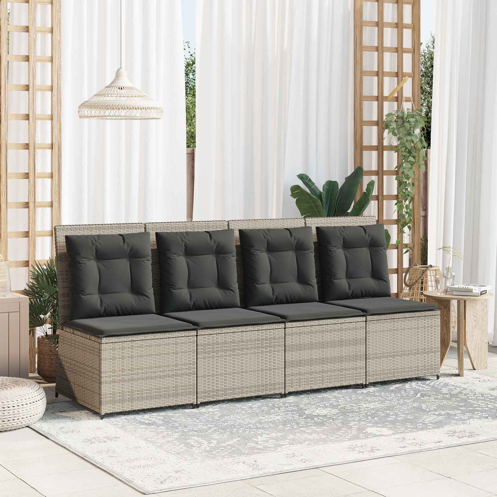 Sofá de jardín con cojín Beige y gris ratán sintético