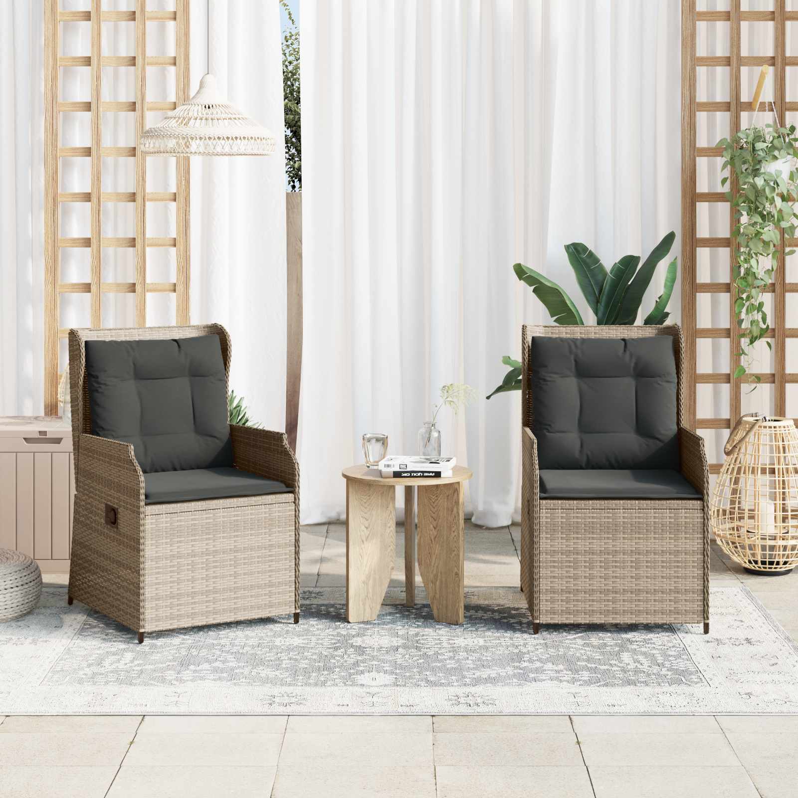 Banco de jardín 2 pcs Beige ratán sintético