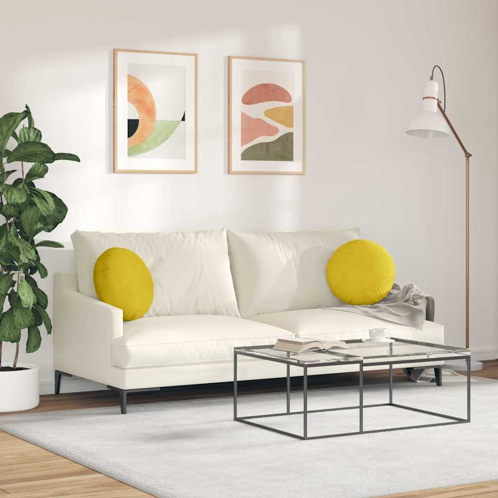 Cojines para asiento 2 pcs Amarillo Ø 40 x 13 cm Terciopelo