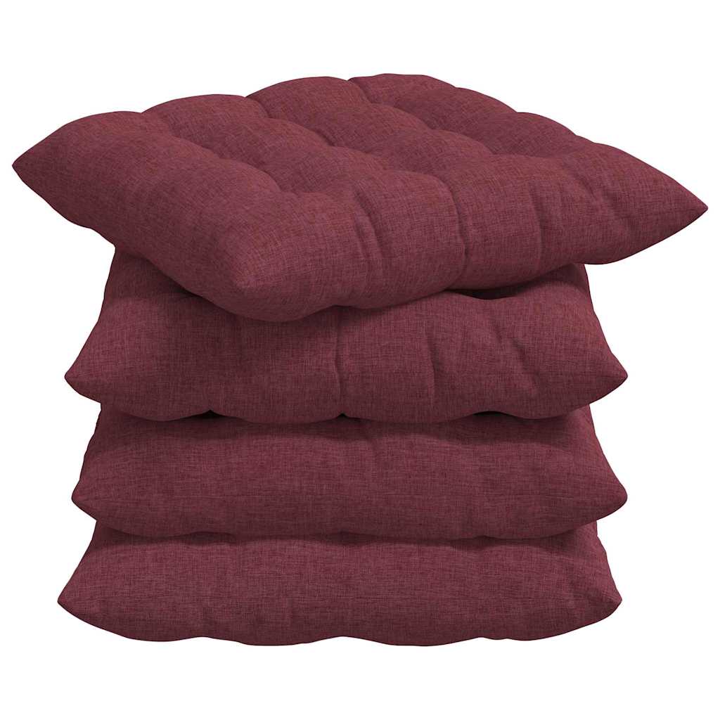 Cojines para asiento 4 pcs Rojo vino 40 x 40 x 6 cm tela