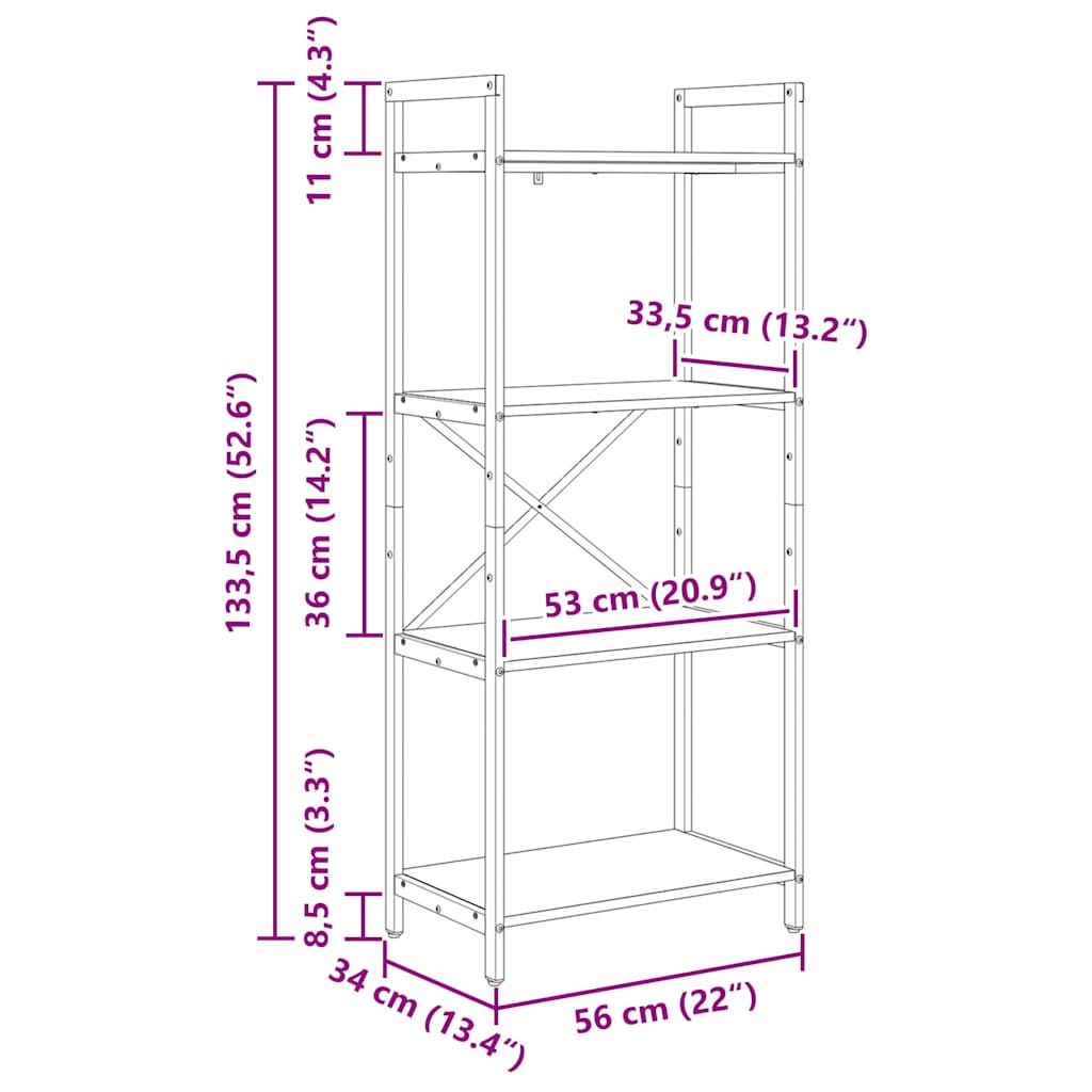 Estante de libros Gris Sonoma 56 x 34 x 133,5 cm