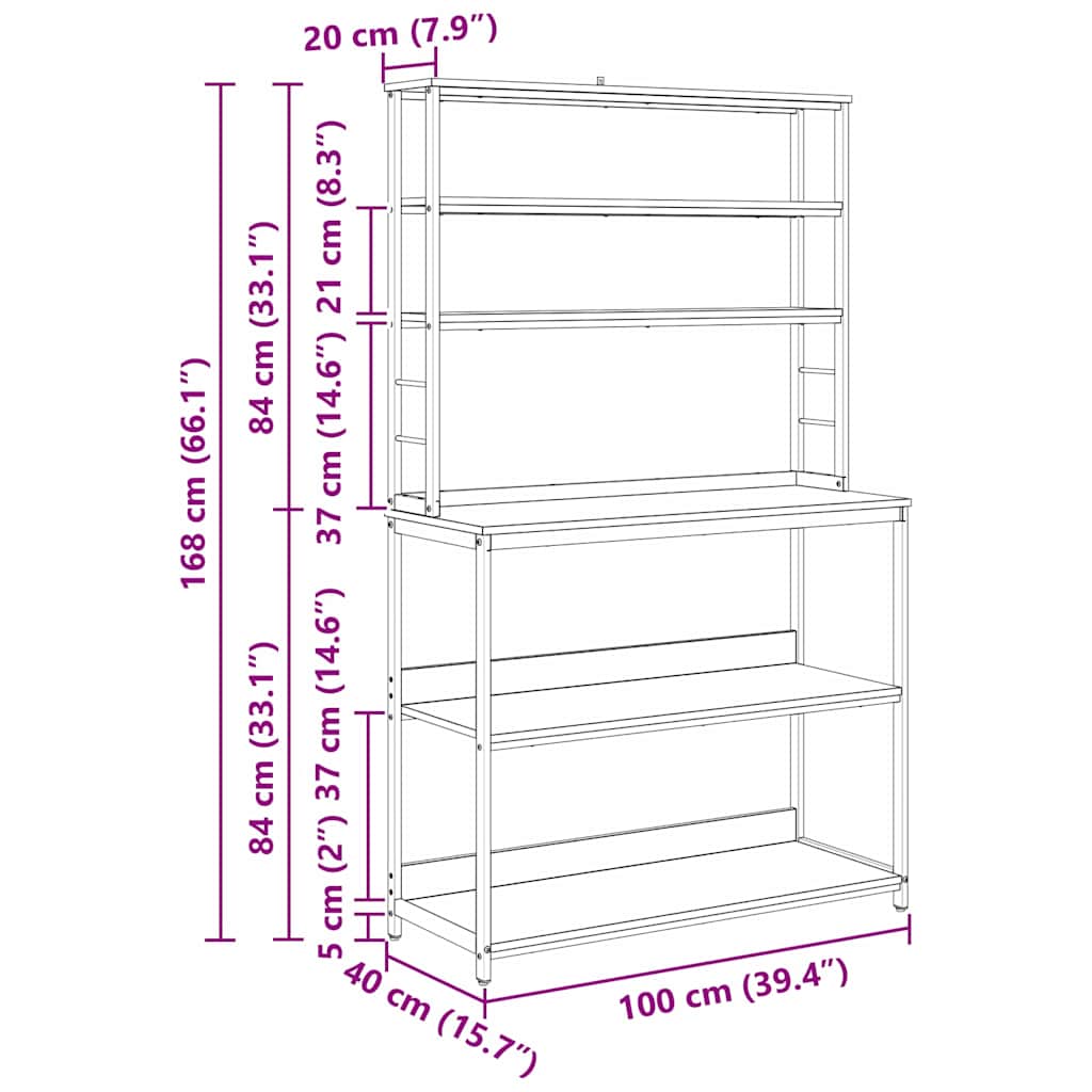 Estante de cocina Gris Sonoma 100 x 40 x 168 cm