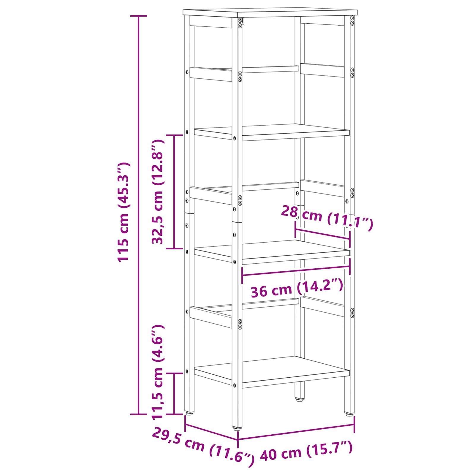 Estante de libros Gris Sonoma 40 x 29,5 x 115 cm