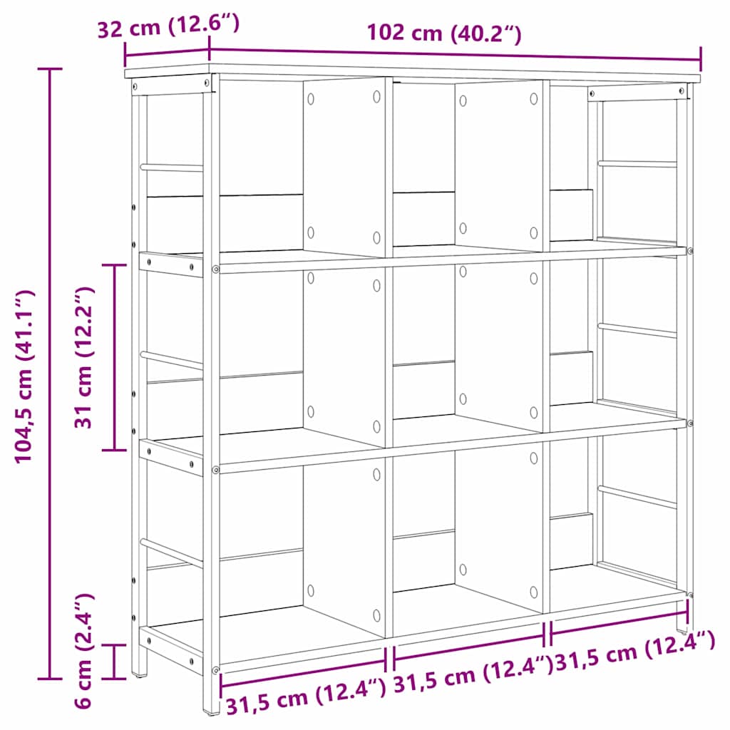 Estante de libros Gris Sonoma 102 x 32 x 104,5 cm