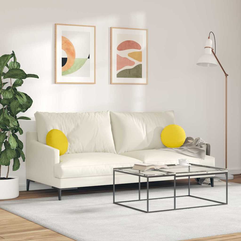 Cojines para asiento 2 pcs Amarillo Claro Ø30 x 13 cm tela