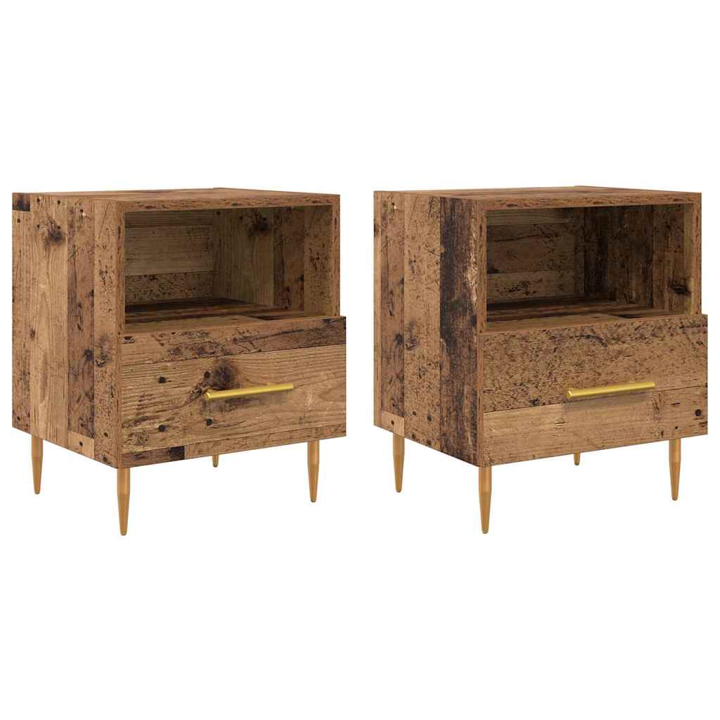 Mesita de Noche con cajón 2 pcs Madera vieja 40 x 35 x 47,5 cm