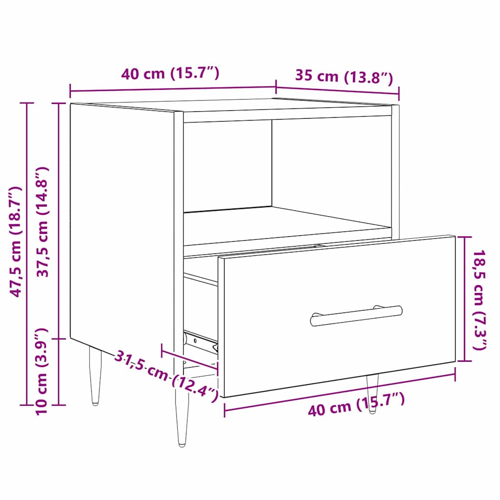 Mesita de Noche con cajón 2 pcs Madera vieja 40 x 35 x 47,5 cm