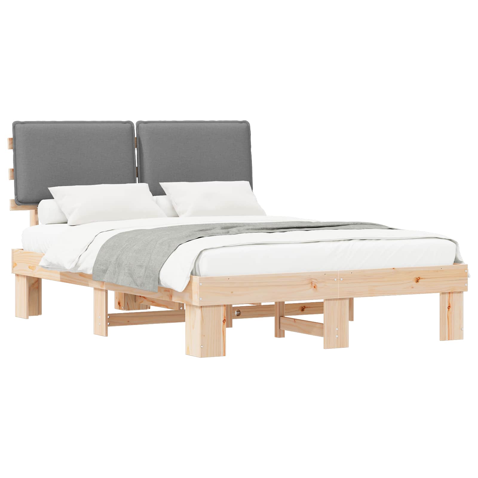 Estructura de Cama con Cabecera Tapizada Gris Claro