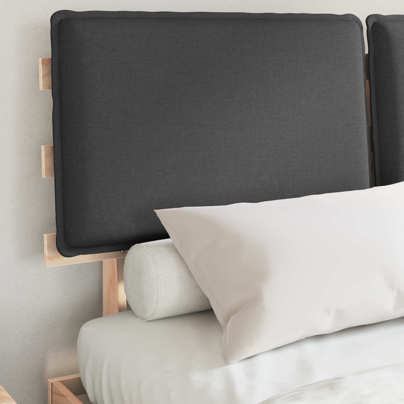 Estructura de Cama con Cabecera Tapizada Gris oscuro
