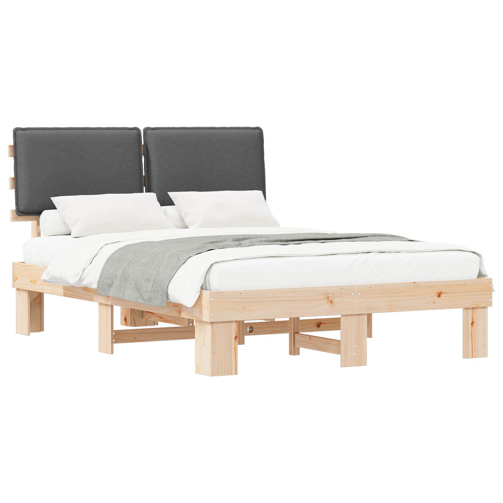Estructura de Cama con Cabecera Tapizada Gris oscuro