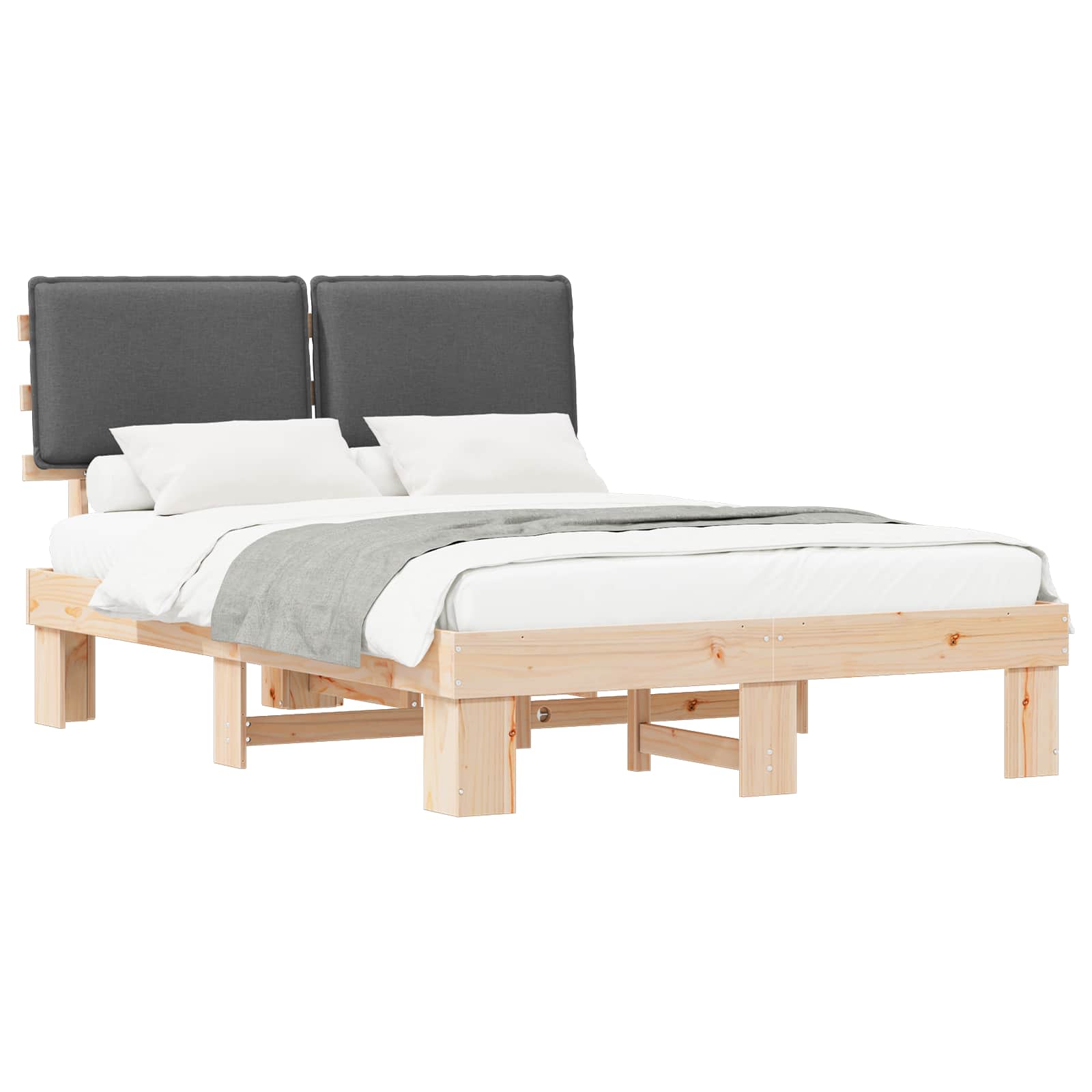 Estructura de Cama con Cabecera Tapizada Gris oscuro
