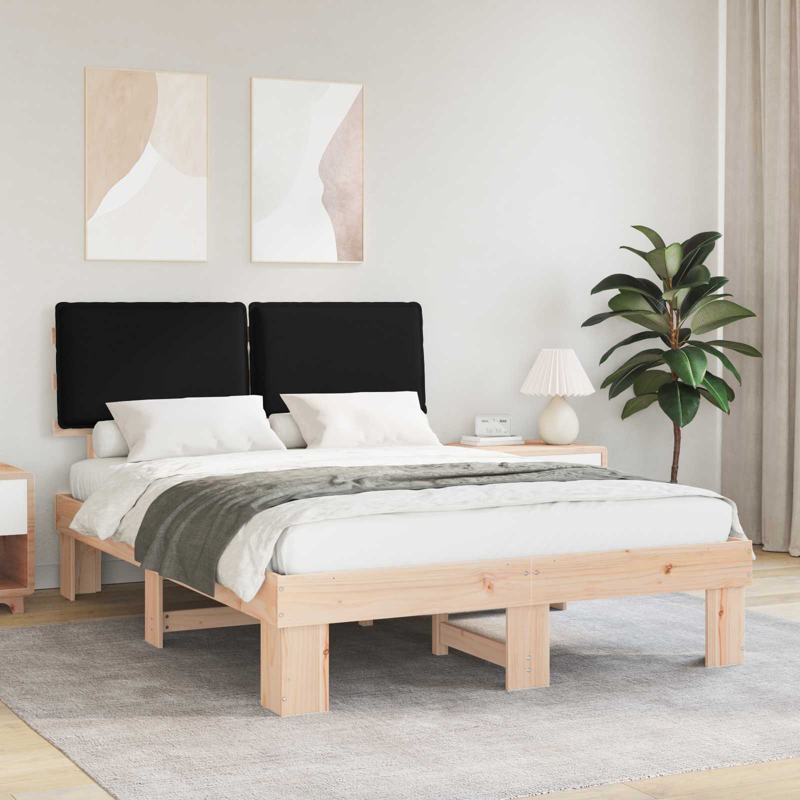 Estructura de Cama con Cabecera Tapizada Negro 160 x 200 cm