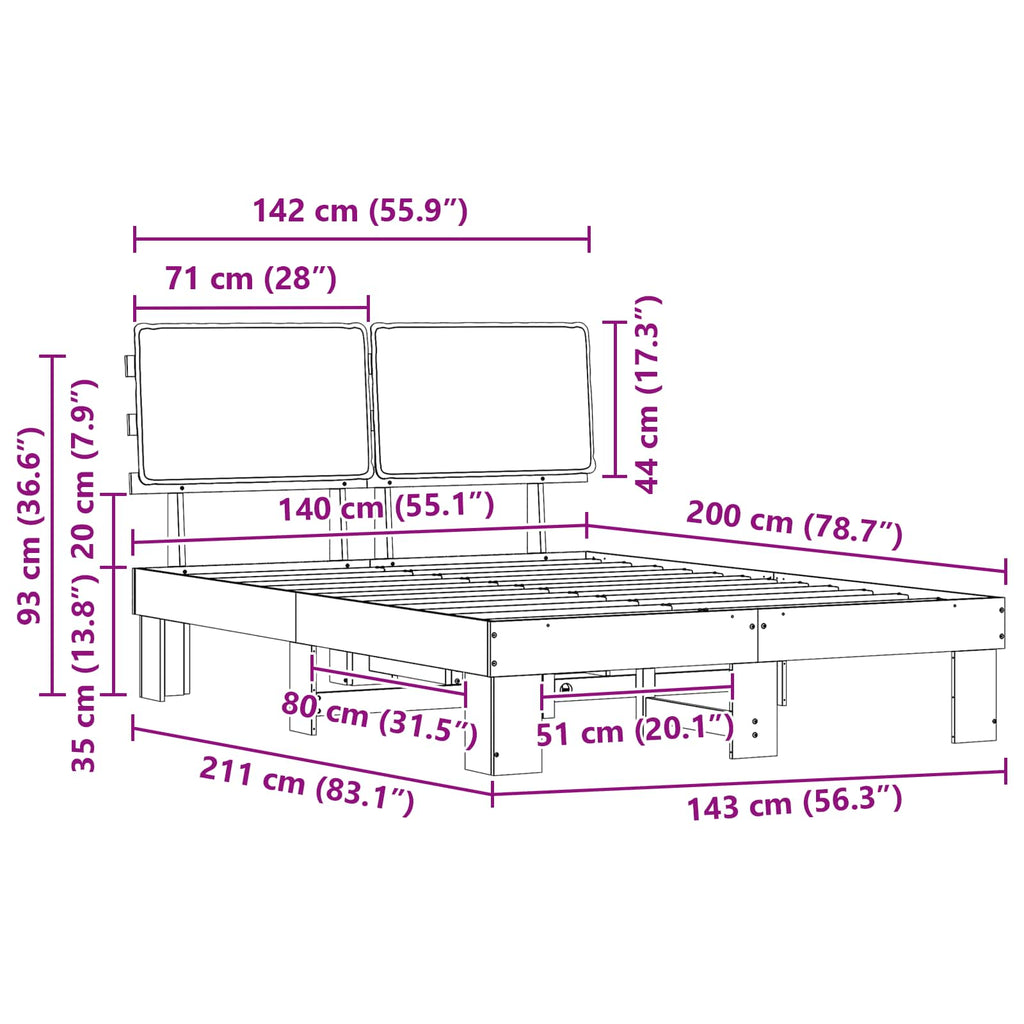 Estructura de Cama con Cabecera Tapizada Taupé 140 x 200 cm