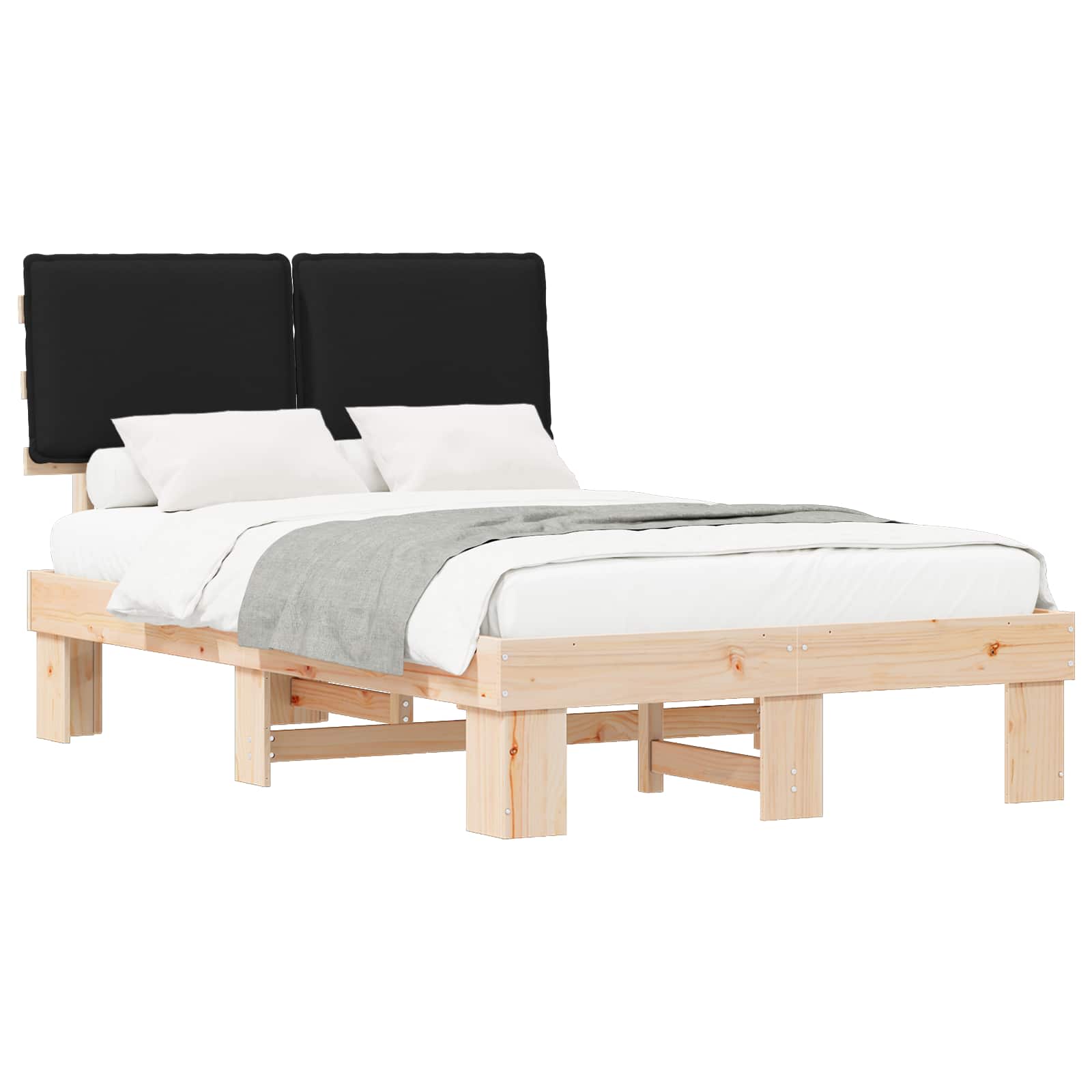 Estructura de Cama con Cabecera Tapizada Negro 120 x 200 cm