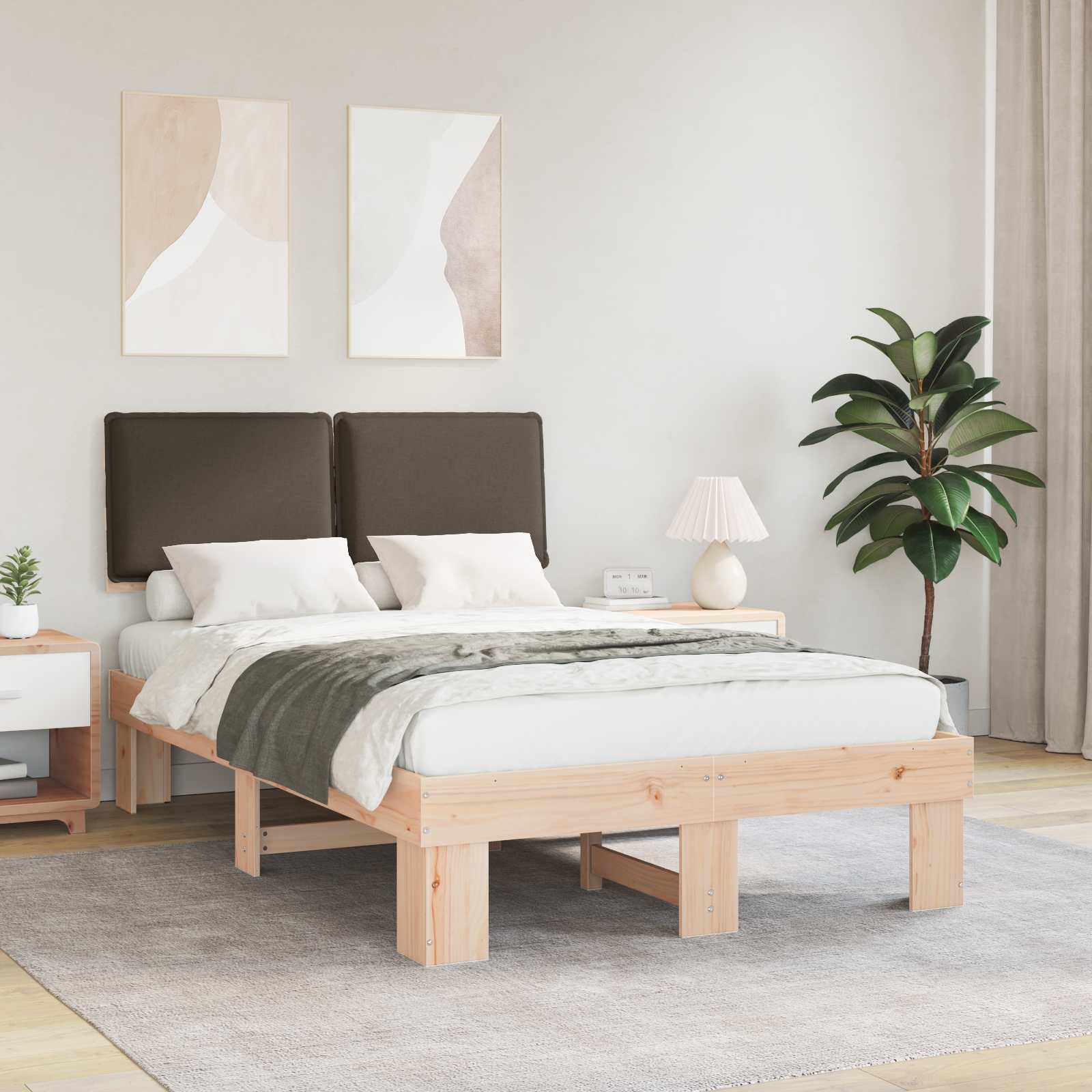 Estructura de Cama con Cabecera Tapizada Taupé 120 x 200 cm