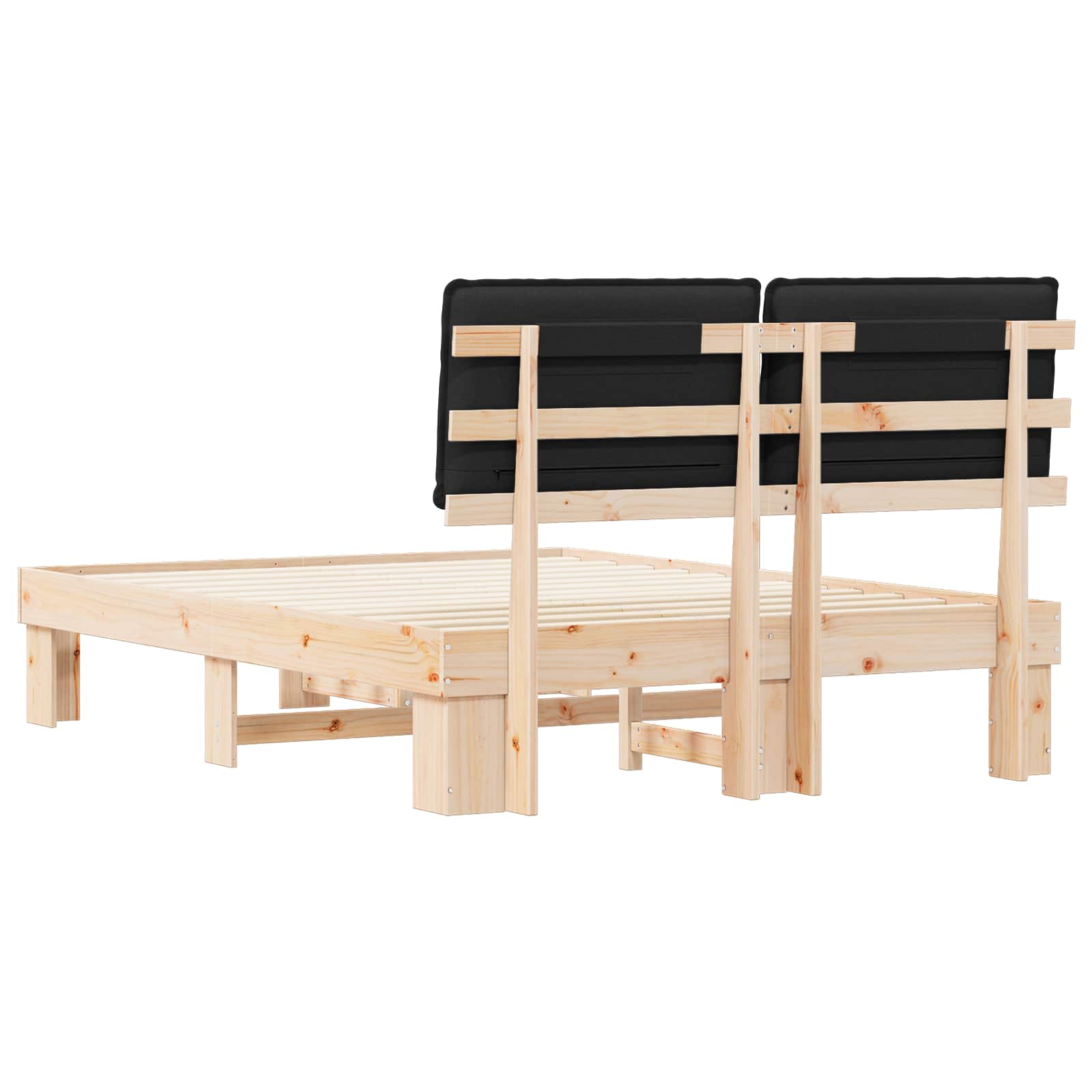 Estructura de Cama con Cabecera Tapizada Negro 135 x 190 cm