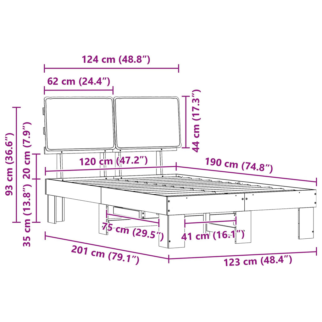 Estructura de Cama con Cabecera Tapizada Taupé 120 x 190 cm