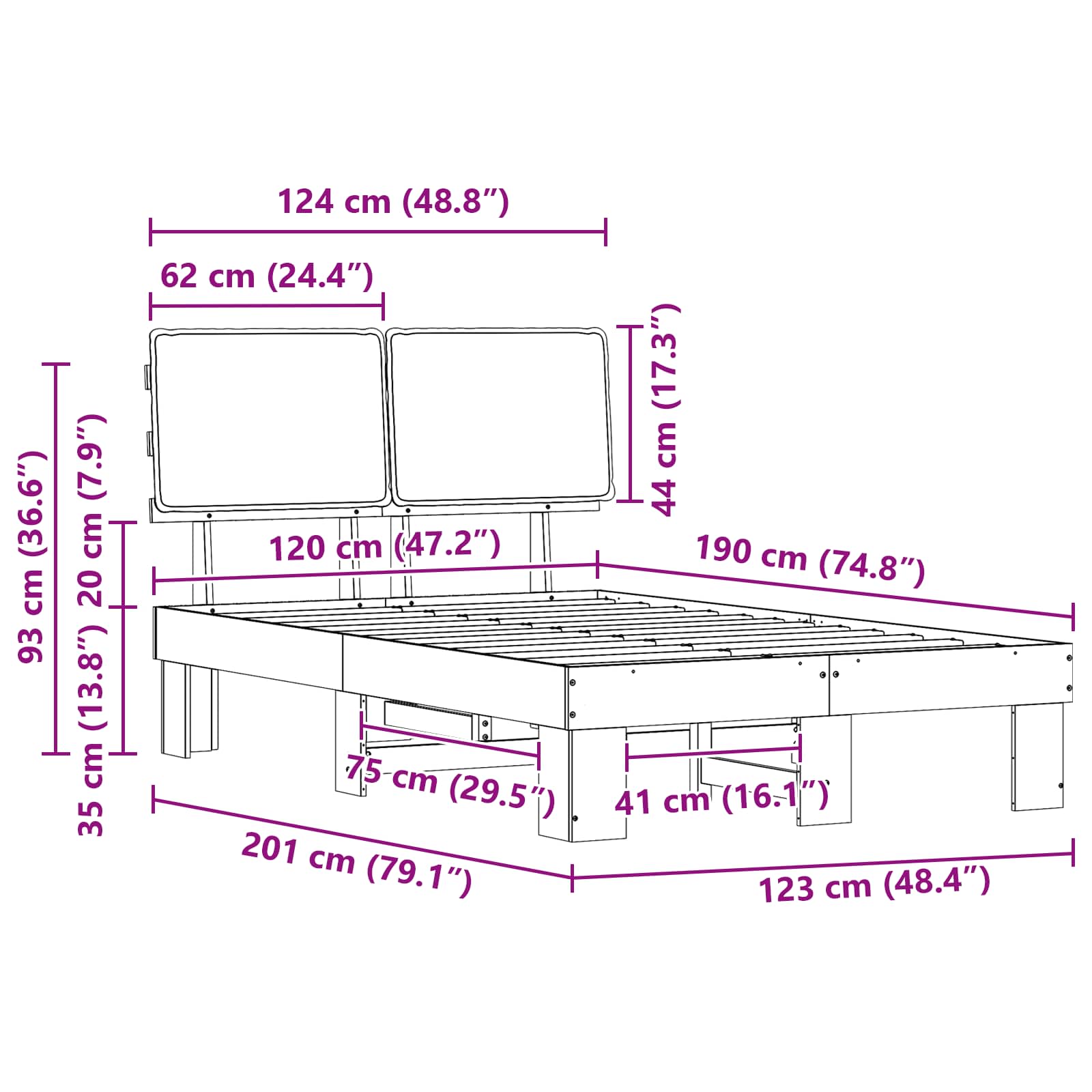 Estructura de Cama con Cabecera Tapizada Taupé 120 x 190 cm