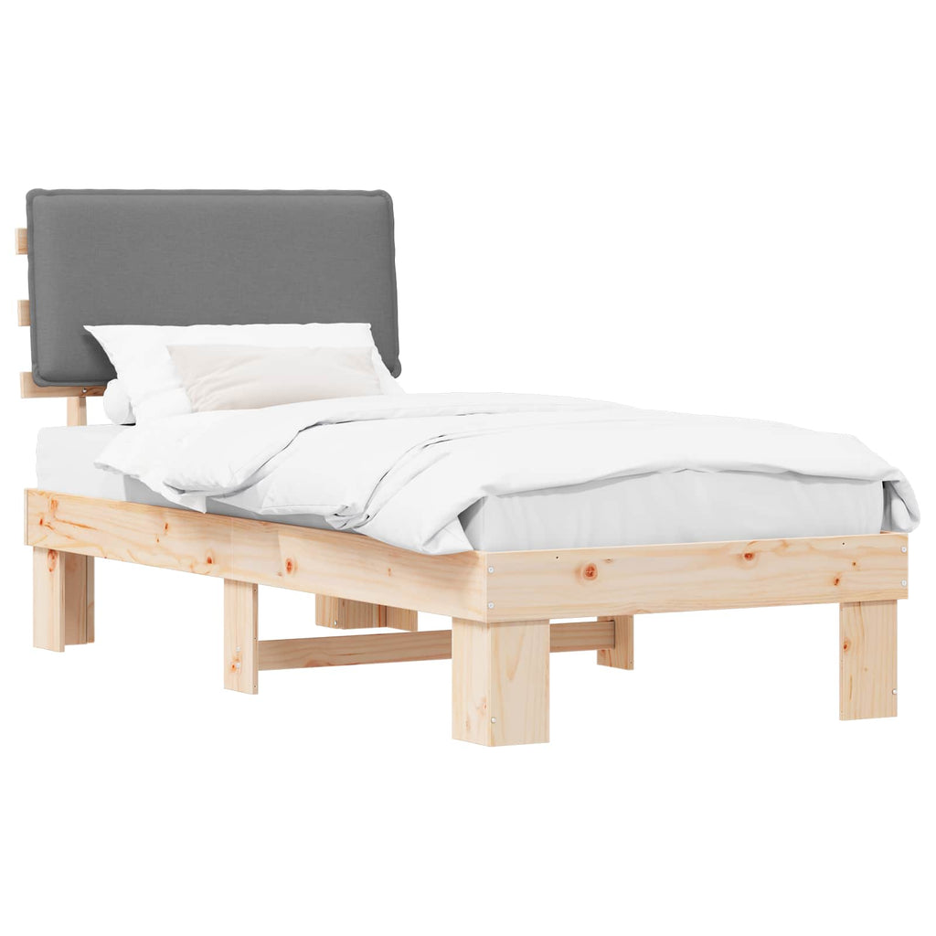 Estructura de Cama con Cabecera Tapizada Gris Claro 90 x 200 cm