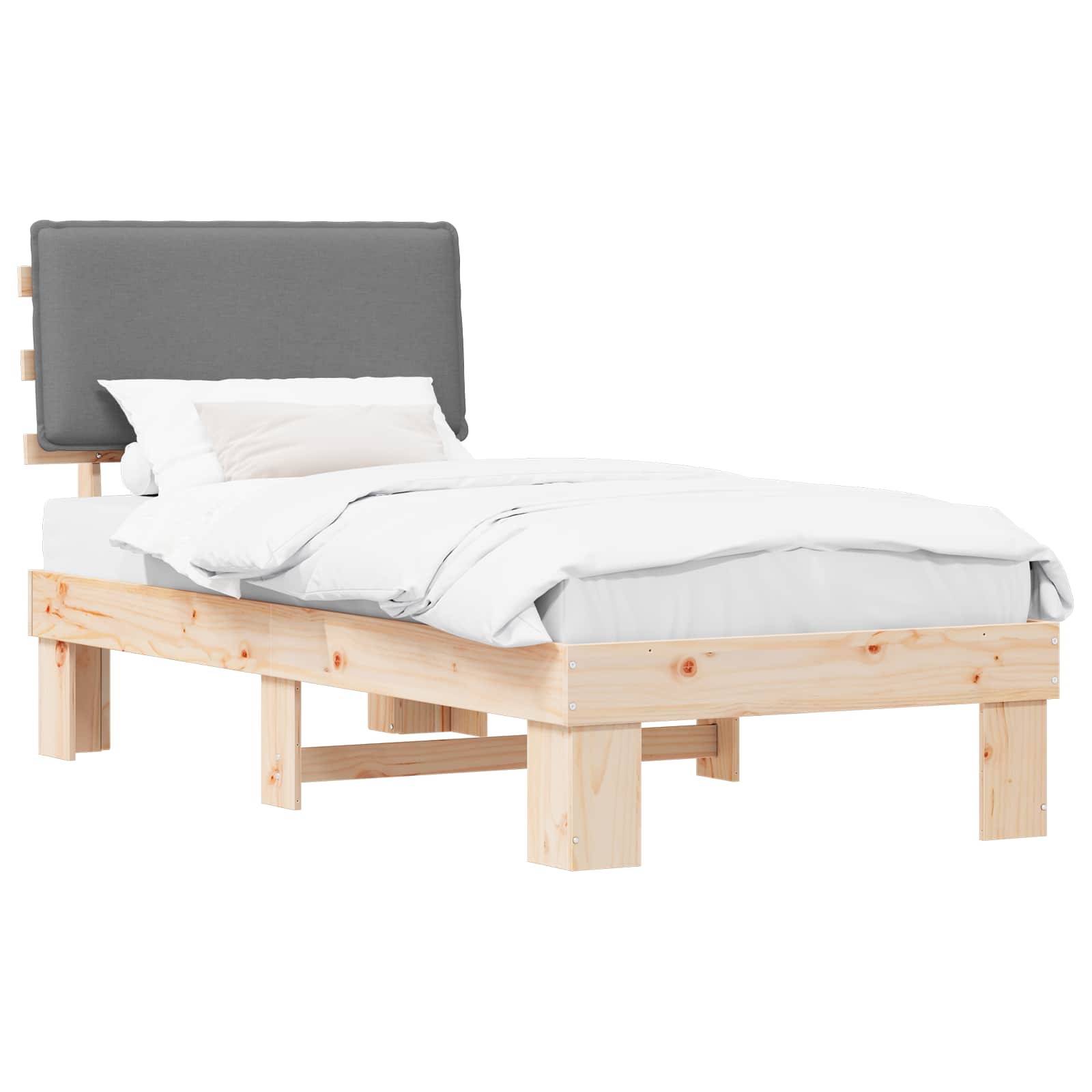 Estructura de Cama con Cabecera Tapizada Gris Claro 90 x 200 cm
