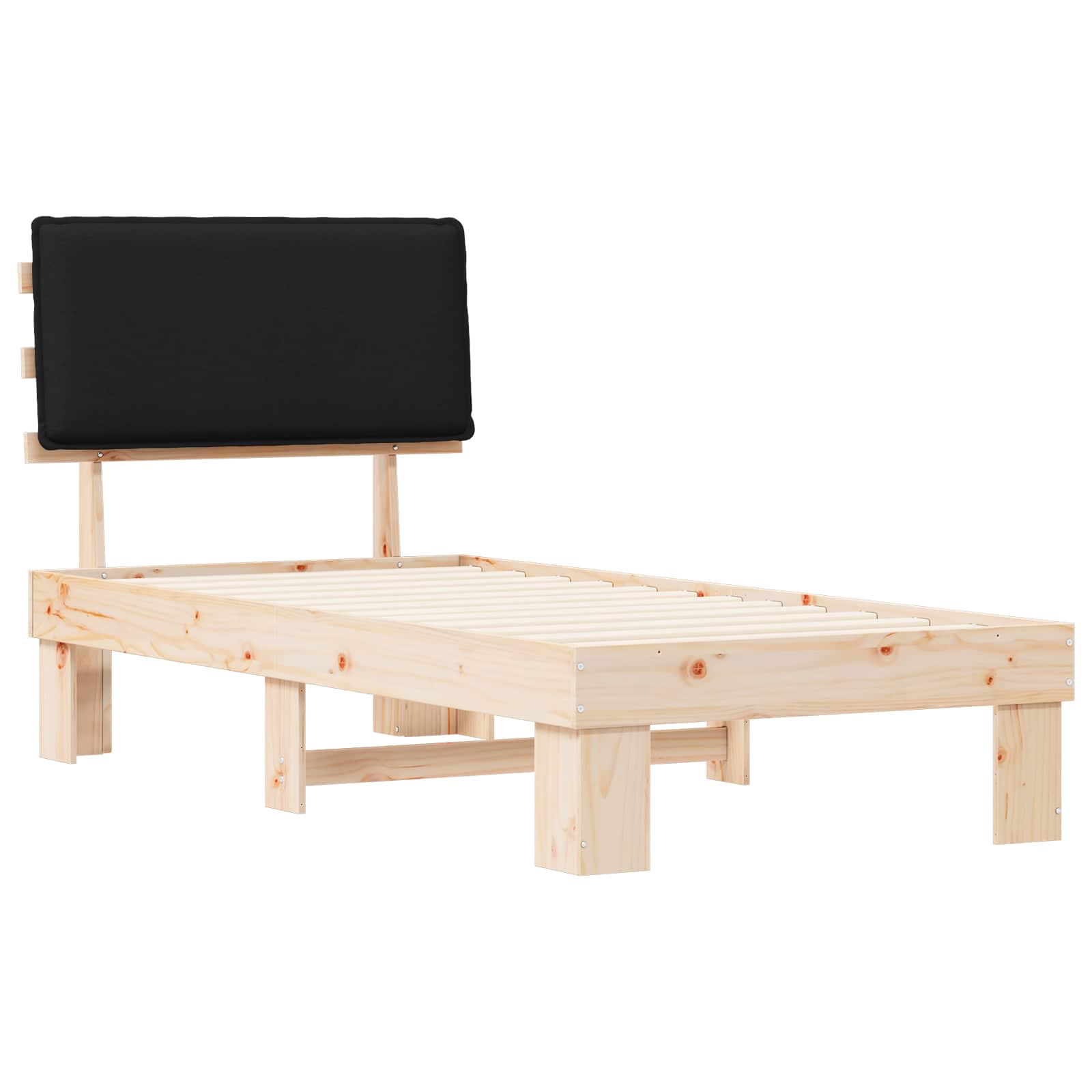 Estructura de Cama con Cabecera Tapizada Negro 90 x 200 cm