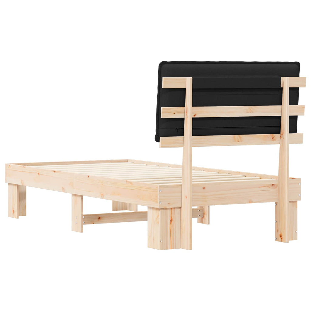 Estructura de Cama con Cabecera Tapizada Negro 90 x 200 cm