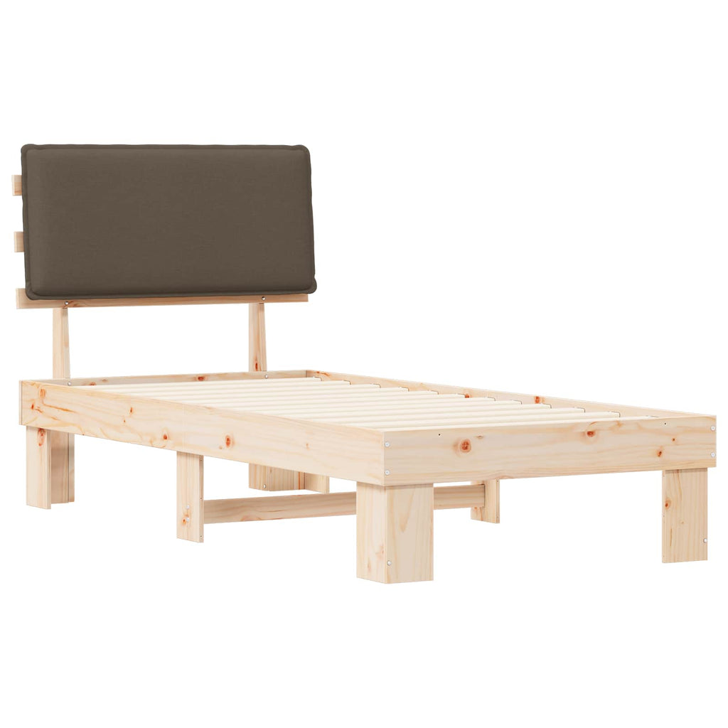 Estructura de Cama con Cabecera Tapizada Taupé 90 x 200 cm