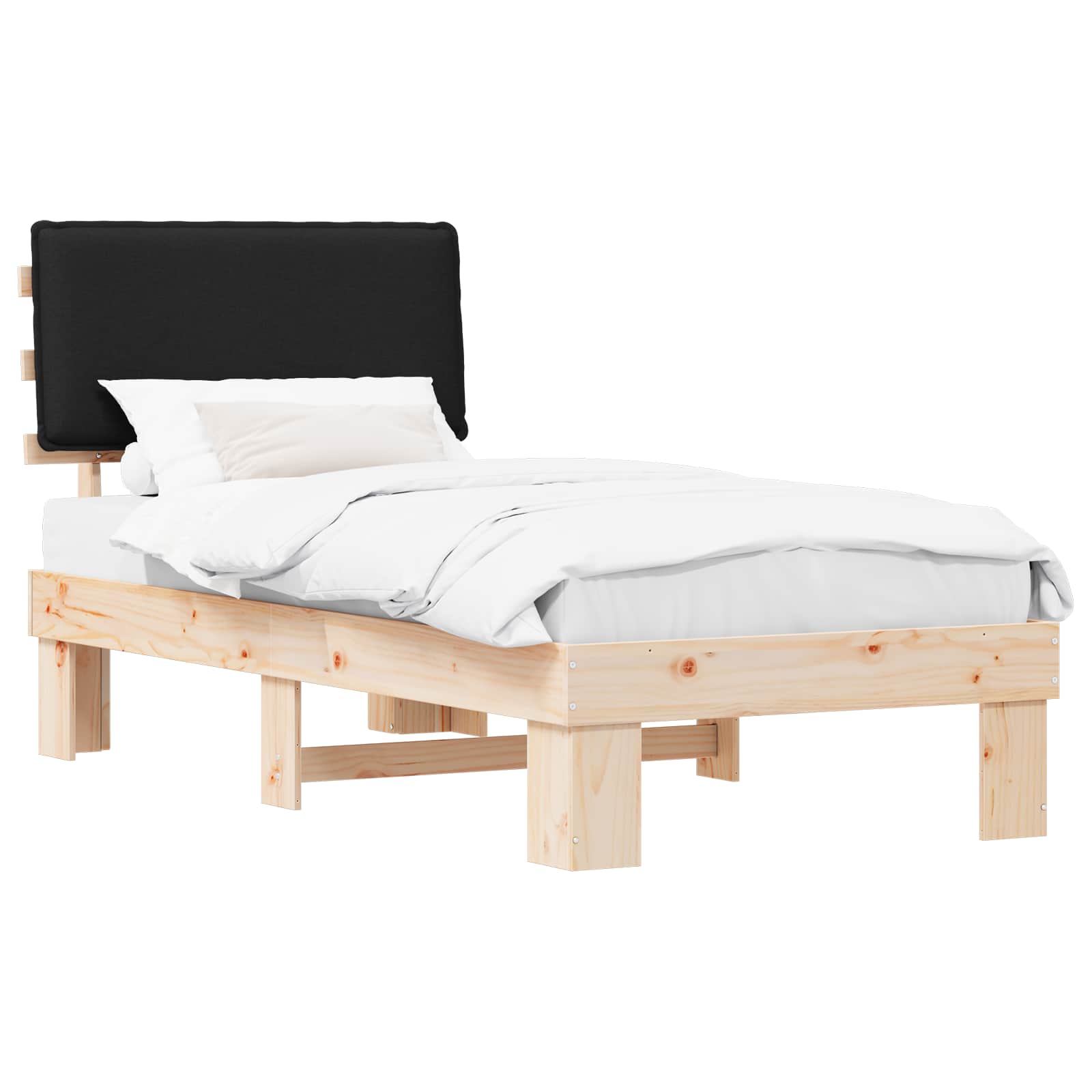 Estructura de Cama con Cabecera Tapizada Negro 80 x 200 cm