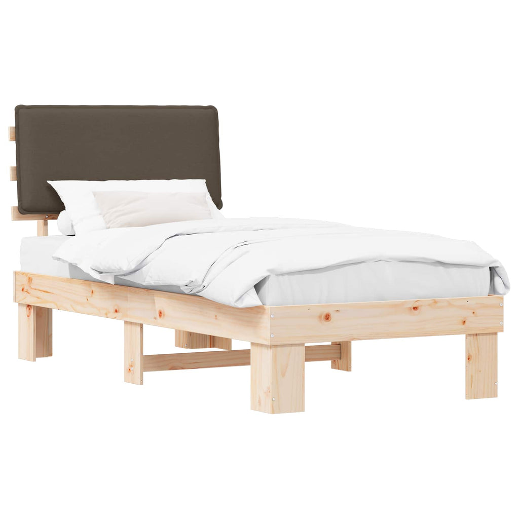 Estructura de Cama con Cabecera Tapizada Taupé 80 x 200 cm