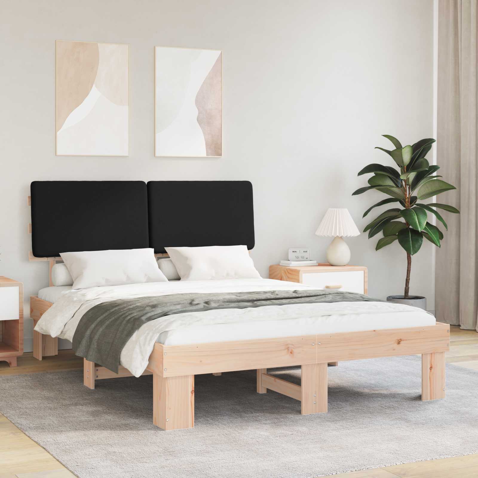 Estrutura de Cama com Cabeceira Estofada Cinzento Claro