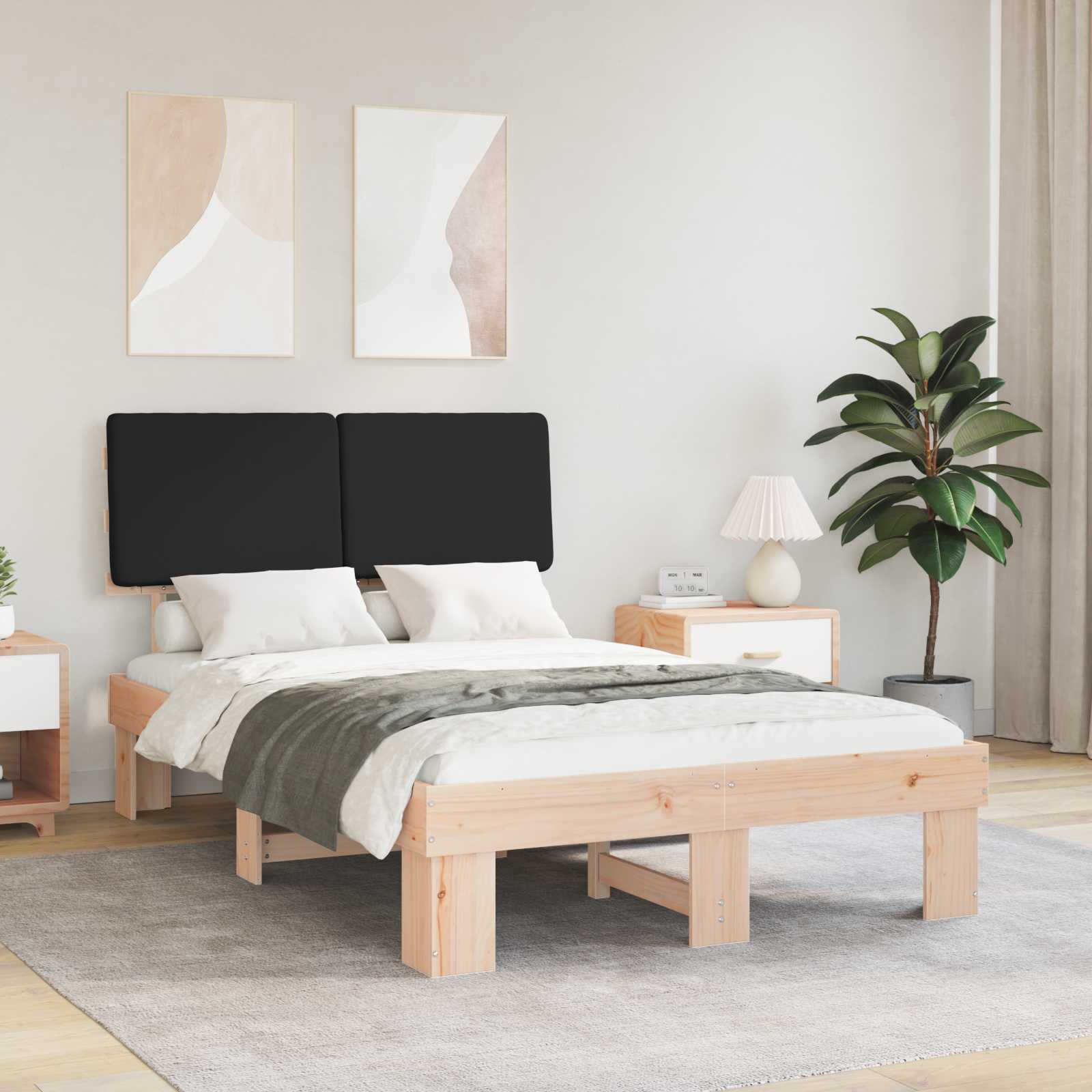 Estrutura de Cama com Cabeceira Estofada Cinzento Claro