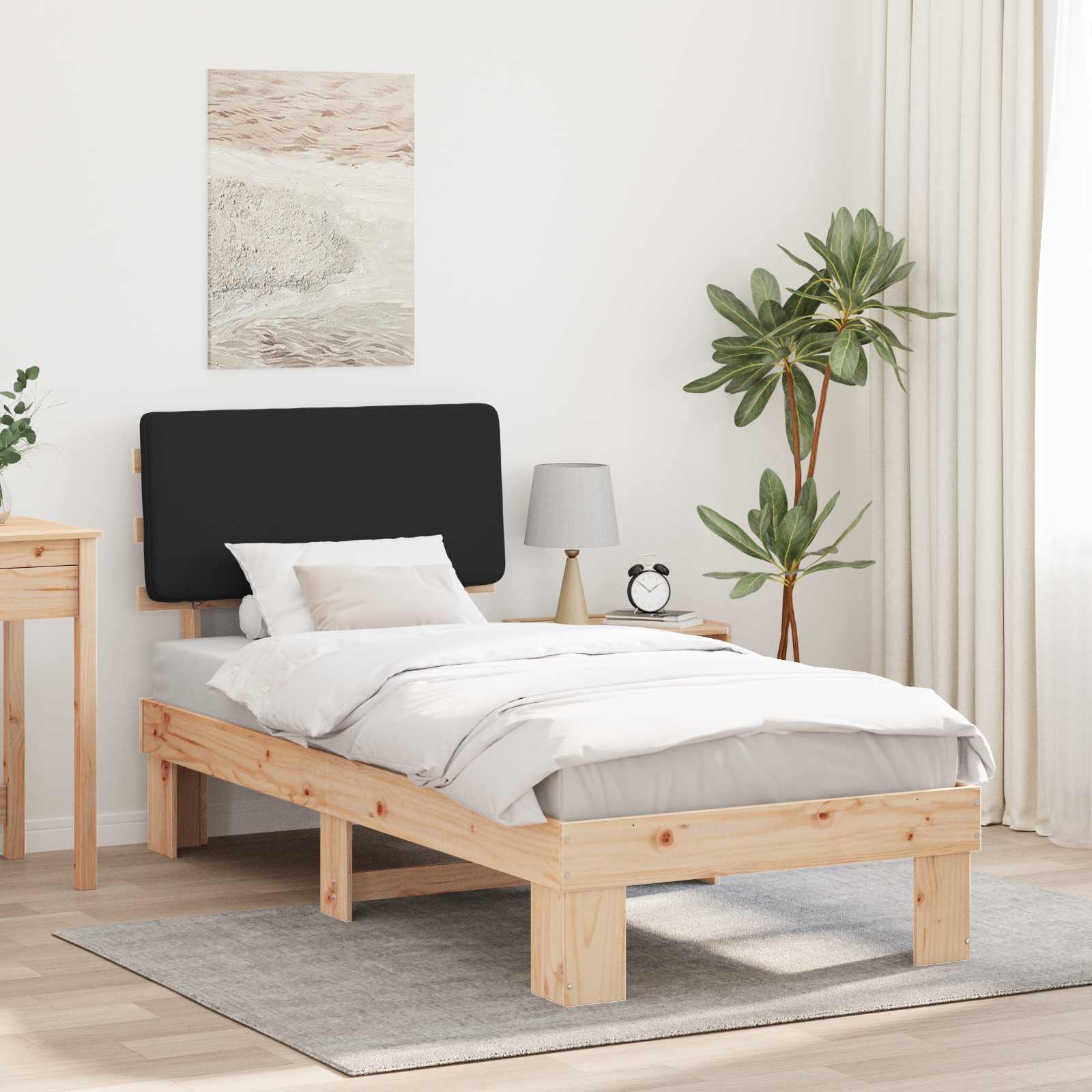 Estrutura de Cama com Cabeceira Estofada Cinzento Claro