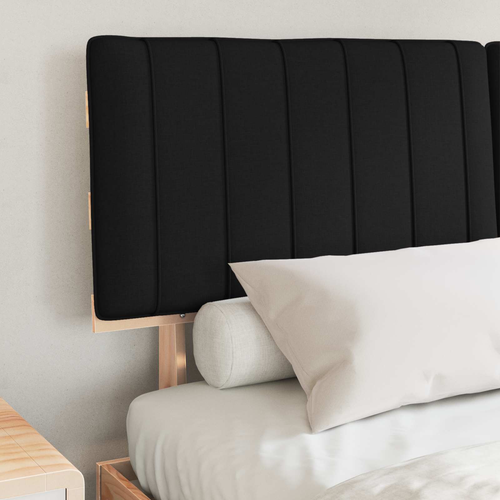 Estructura de Cama con Cabecera Tapizada Negro 160 x 200 cm