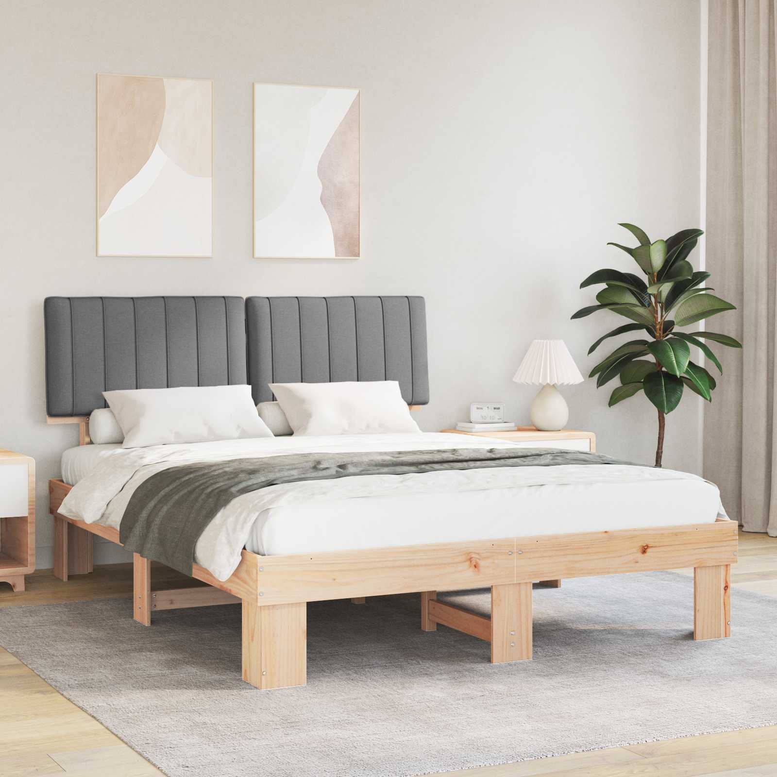 Estrutura de Cama com Cabeceira Estofada Cinzento Claro