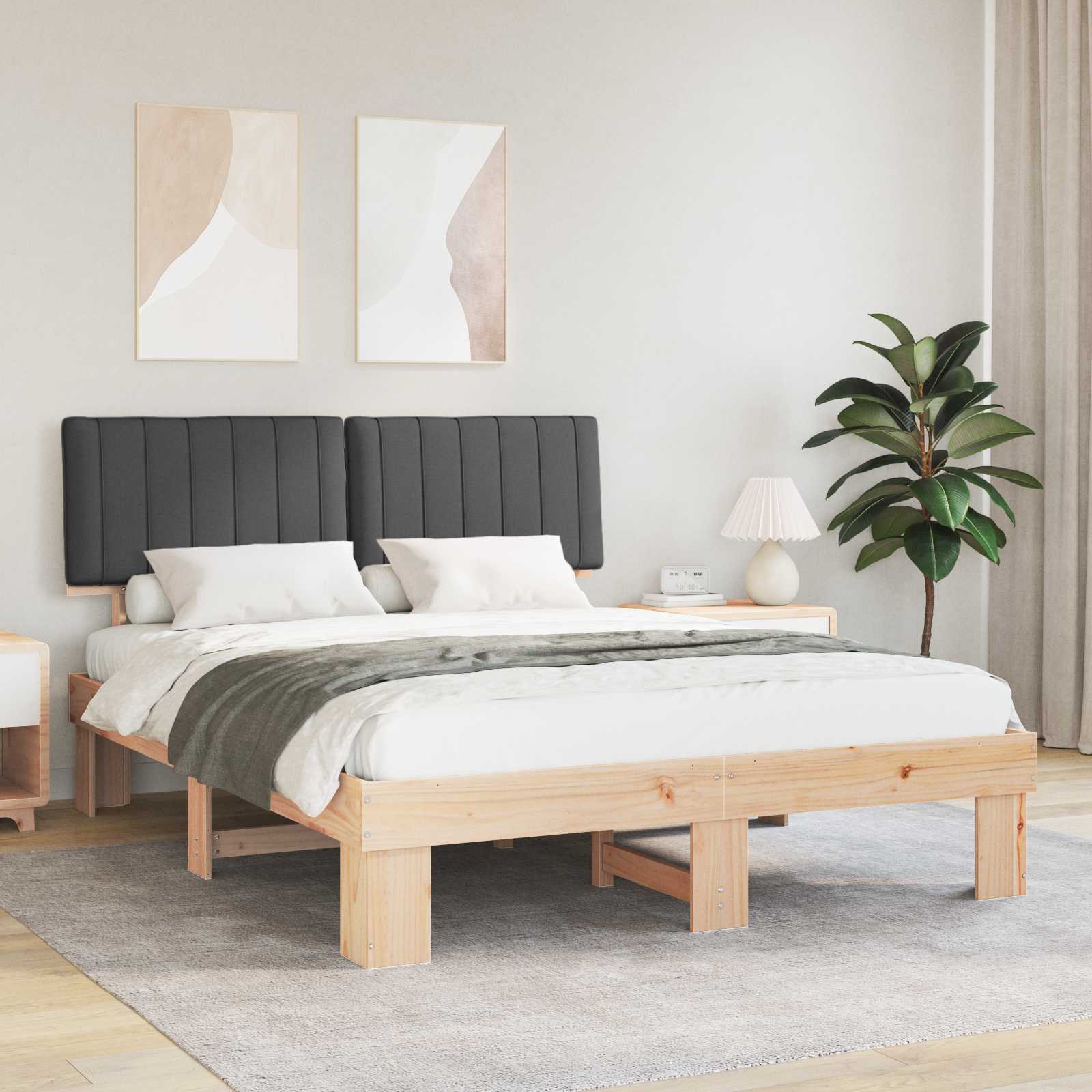 Estrutura de Cama com Cabeceira Estofada Cinzento Escuro