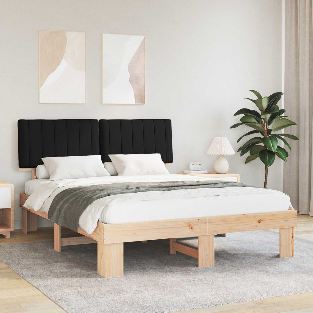 Estructura de Cama con Cabecera Tapizada Negro 150 x 200 cm