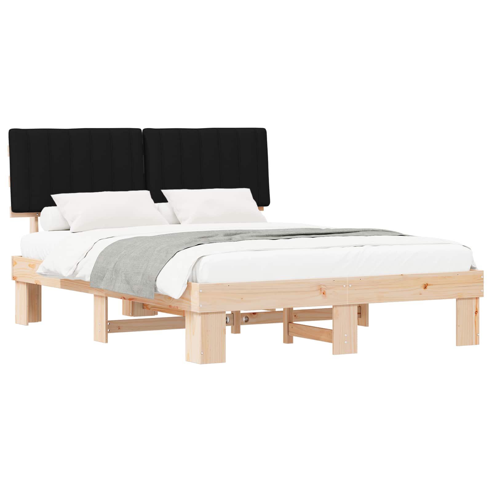 Estructura de Cama con Cabecera Tapizada Negro 150 x 200 cm