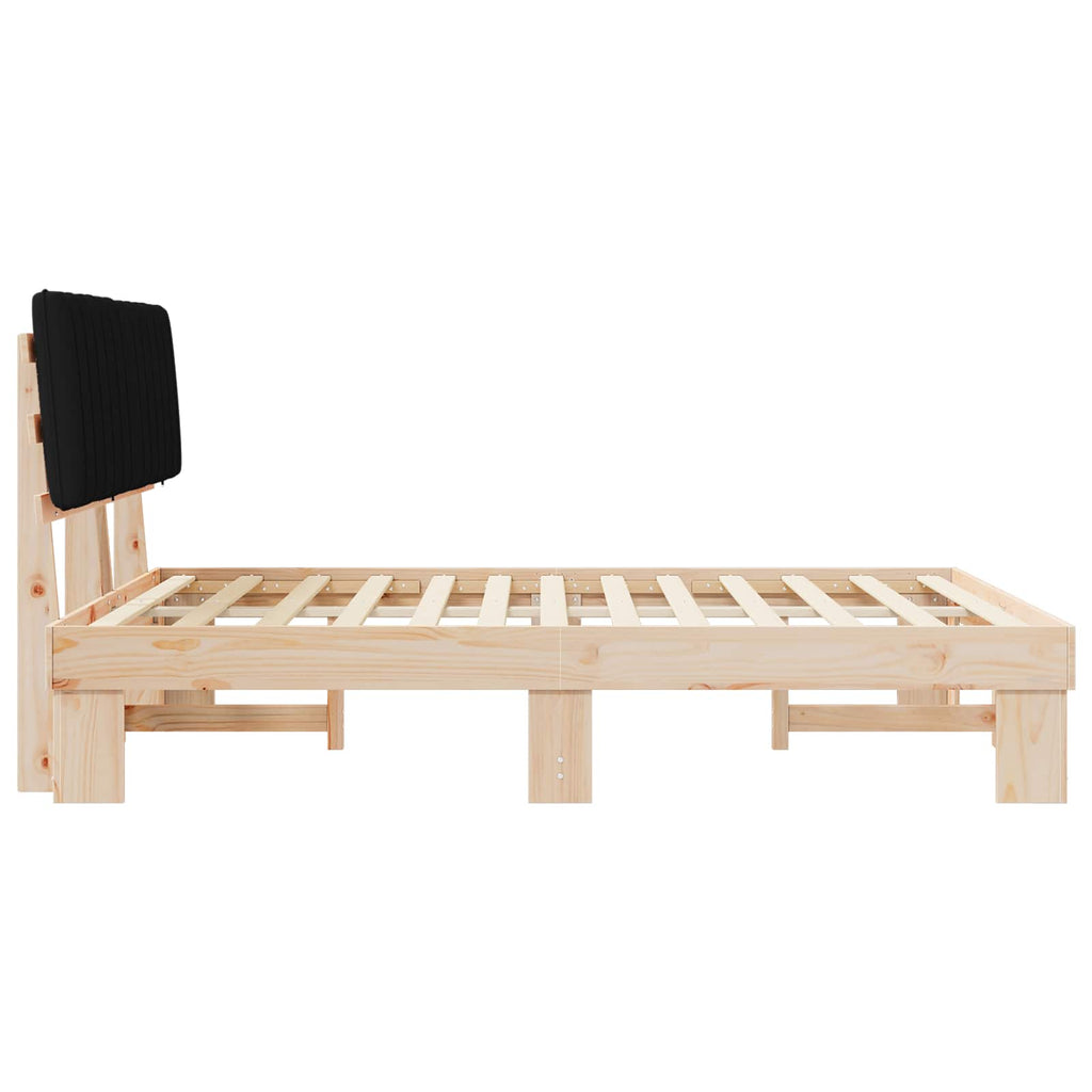 Estructura de Cama con Cabecera Tapizada Negro 150 x 200 cm