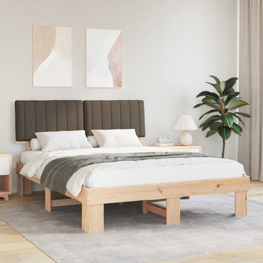 Estructura de Cama con Cabecera Tapizada Taupé 150 x 200 cm