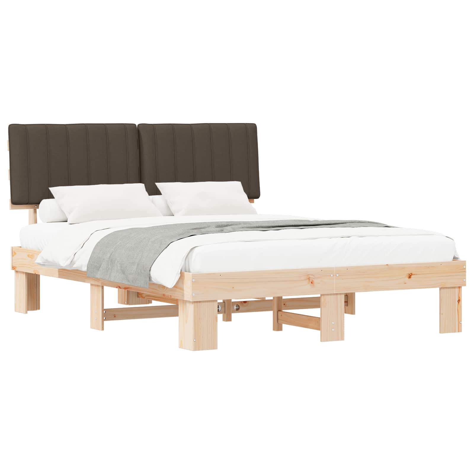 Estructura de Cama con Cabecera Tapizada Taupé 150 x 200 cm