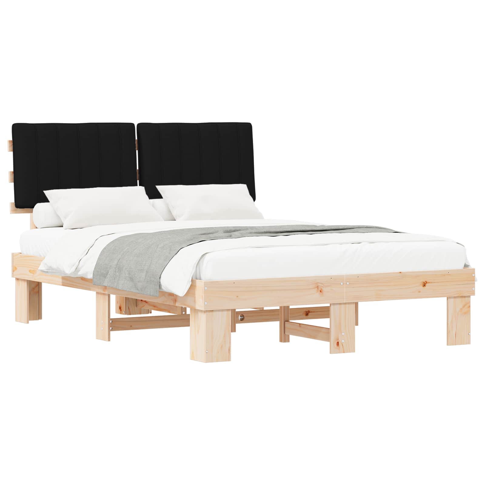 Estructura de Cama con Cabecera Tapizada Negro 140 x 200 cm