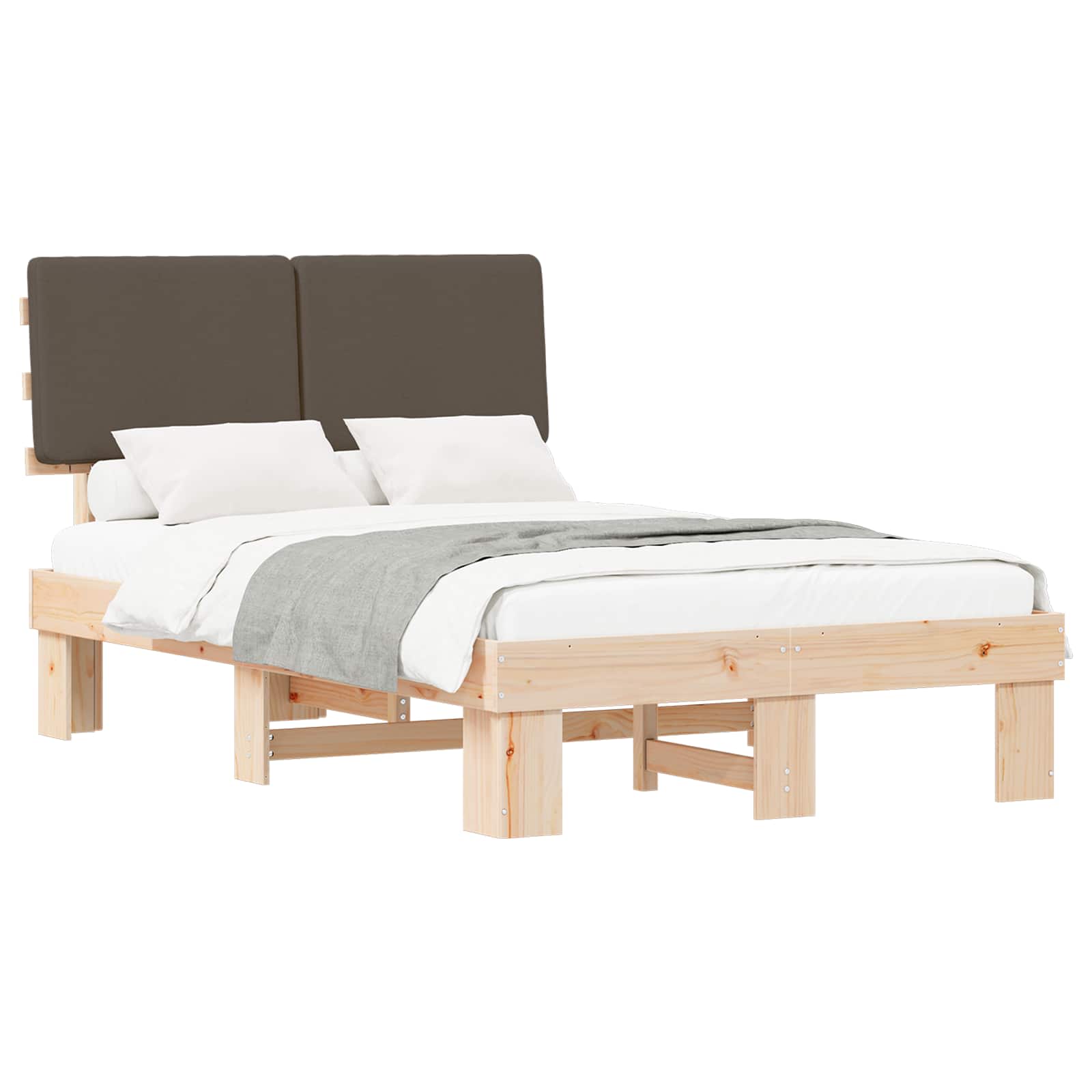 Estructura de Cama con Cabecera Tapizada Taupé 120 x 200 cm