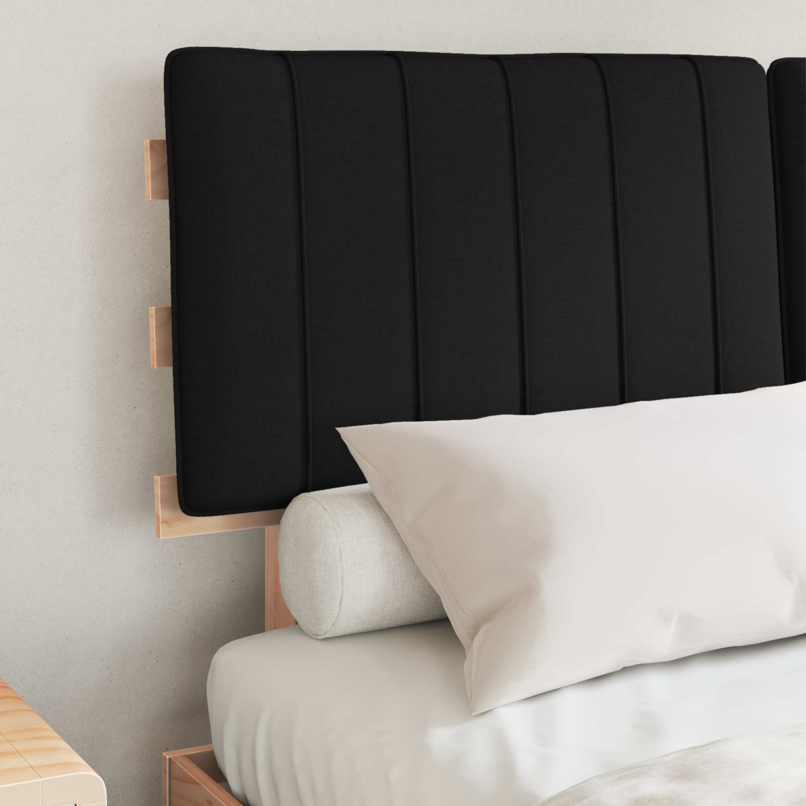Estructura de Cama con Cabecera Tapizada Negro 140 x 190 cm