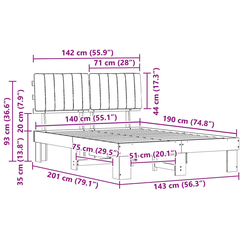 Estructura de Cama con Cabecera Tapizada Negro 140 x 190 cm