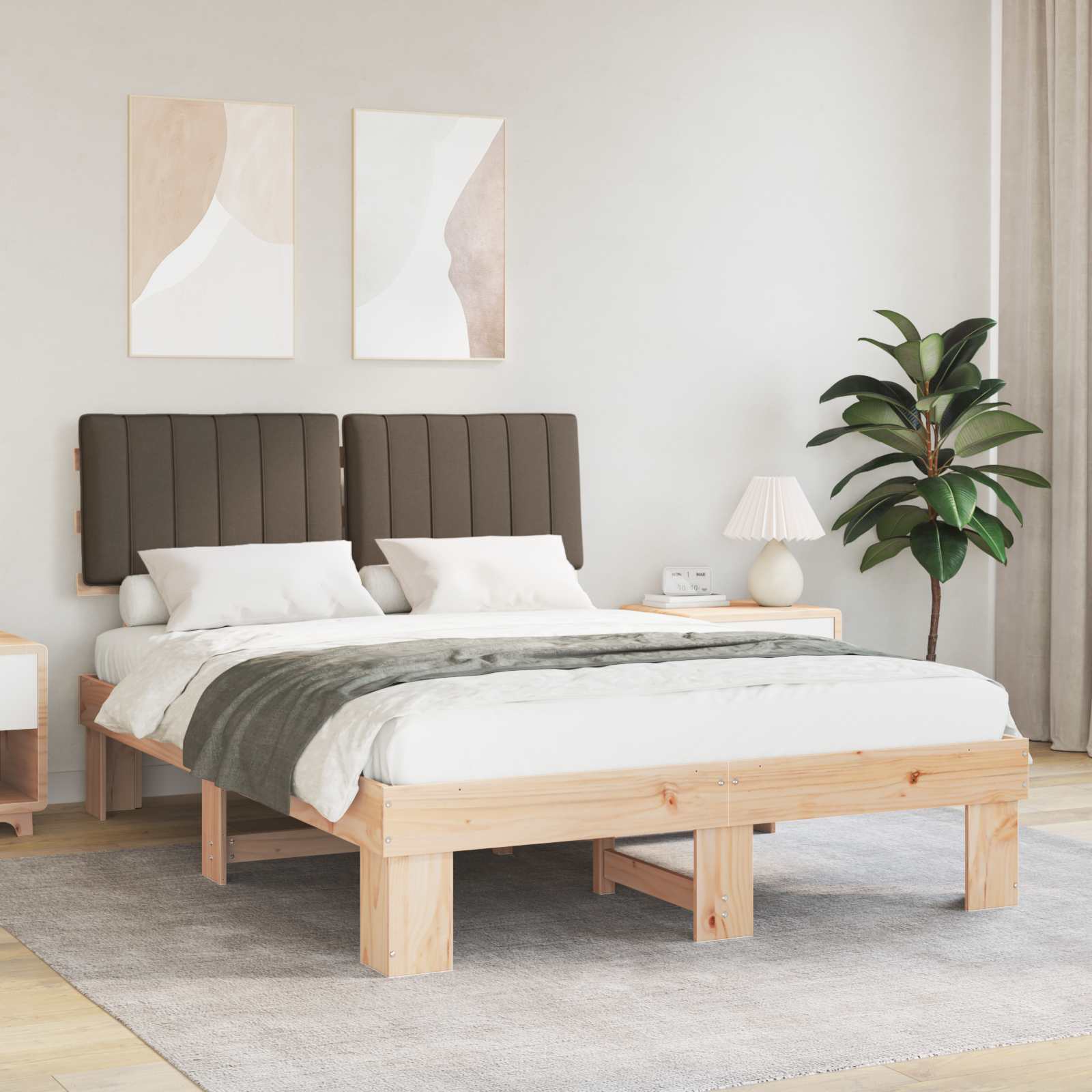 Estructura de Cama con Cabecera Tapizada Taupé 140 x 190 cm