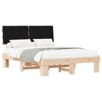 Estructura de Cama con Cabecera Tapizada Negro 135 x 190 cm