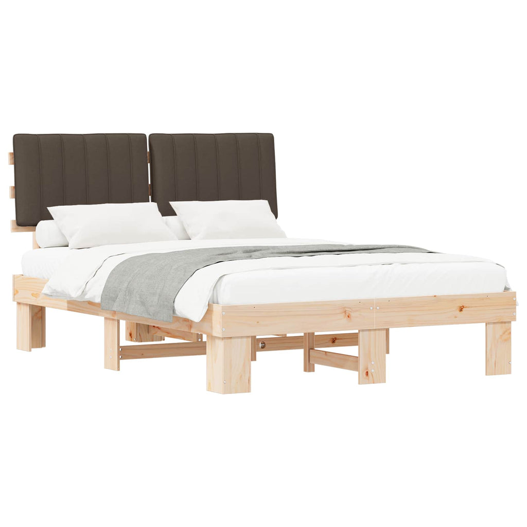 Estructura de Cama con Cabecera Tapizada Taupé 135 x 190 cm